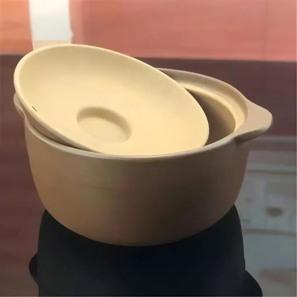 Vaso de barro bege com tampa para assados, Panela de Barro para Assados
