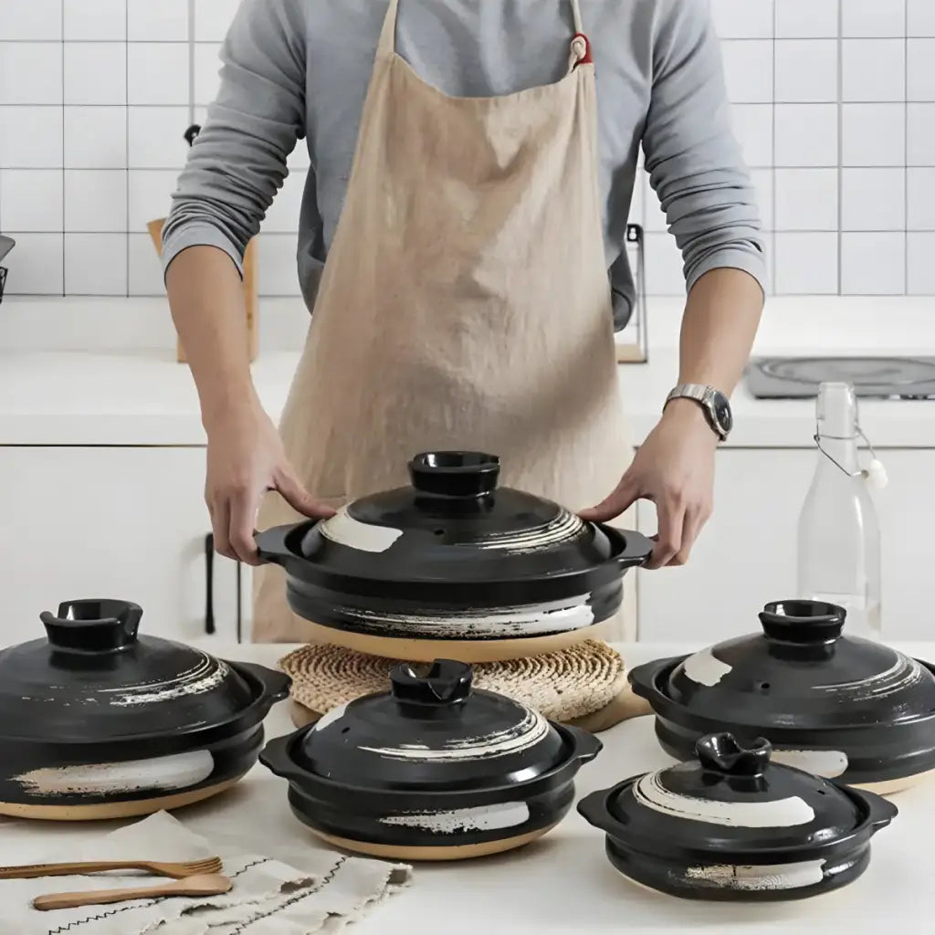 Conjunto de panelas de cerâmica preta para culinária asiática Velutta