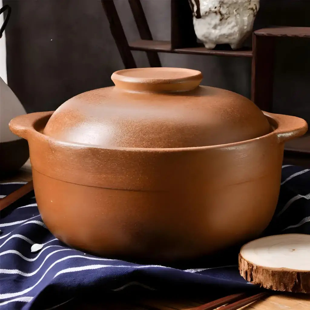 Panela de Barro para Assados com tampa de cerâmica marrom para cozinhar tradicionalmente