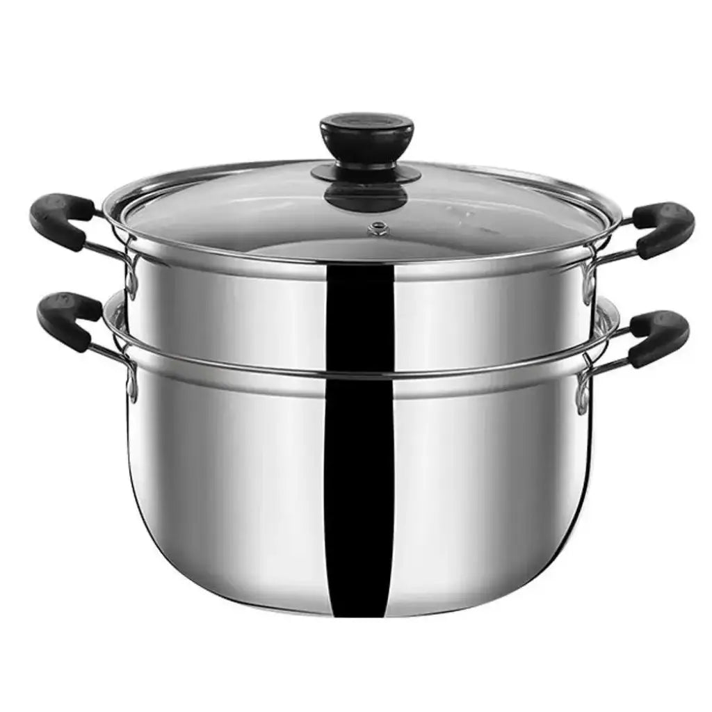 Panela para cozinhar sopas e alimentos a vapor Velutta, com aço inox e tampa de vidro